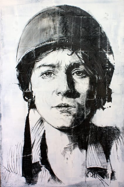 Guglielmo Alfarone Soldato Elena graffite su tela 60x90 cm
