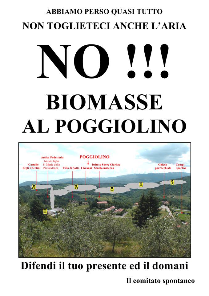 Il volantino contro la centrale a biomasse al Poggiolino (Chitignano - Arezzo)